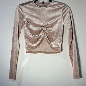 Divided Gold Ruched Crop Blouse Long Sleeve